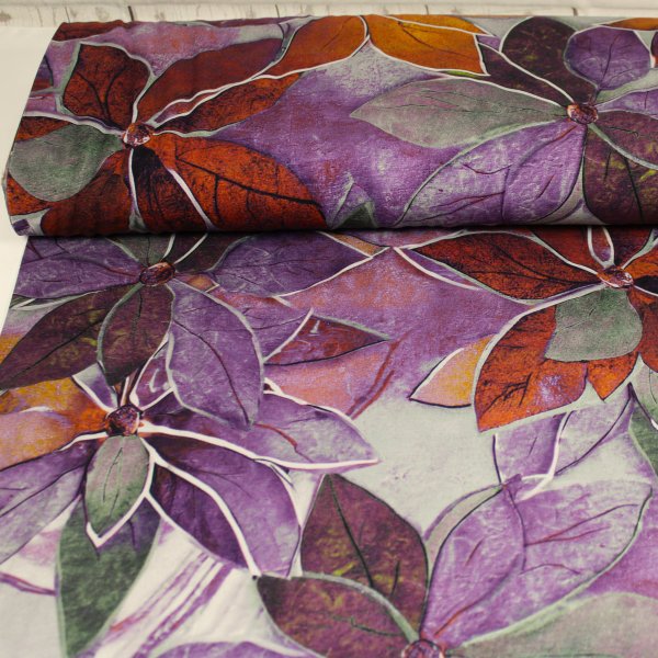 Baumwolljersey elegante Blumen fliederfarben