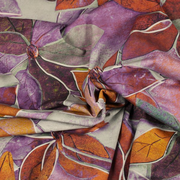 Baumwolljersey elegante Blumen fliederfarben