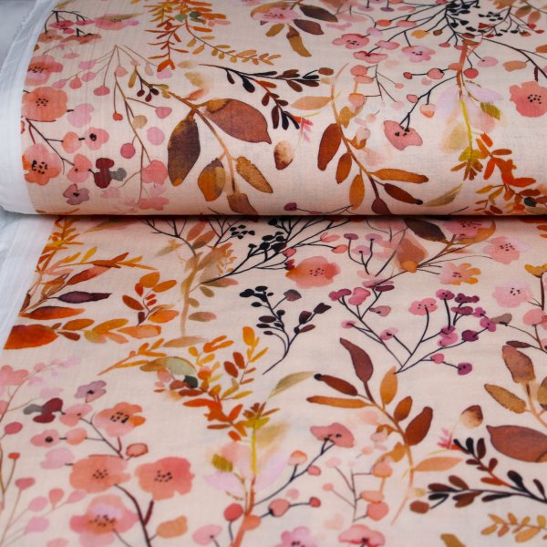 Eigenproduktion Musselin / Double Gauze -Sommergarten- in rose´& natur