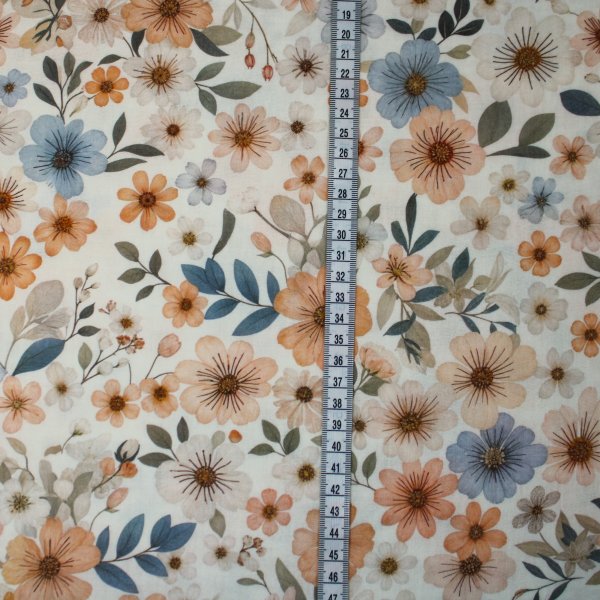 Eigenproduktion Musselin Double Gauze -Sommerblumen- in natur -apricot