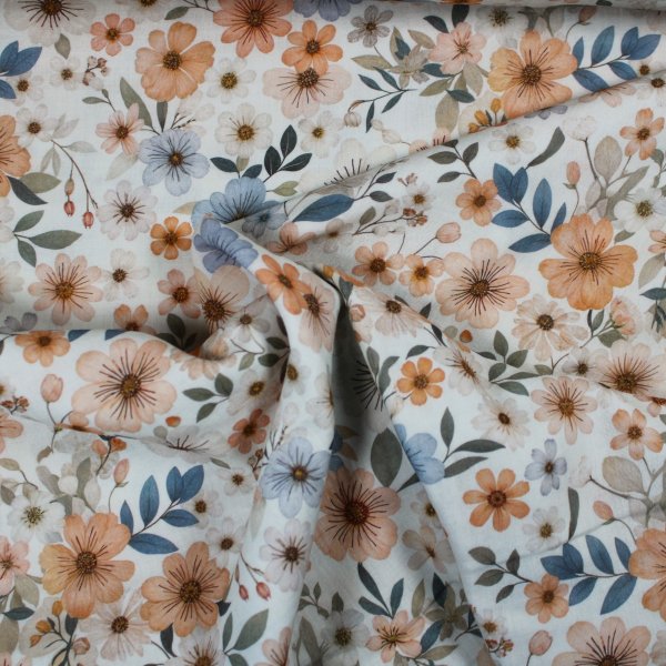 Eigenproduktion Musselin Double Gauze -Sommerblumen- in natur -apricot