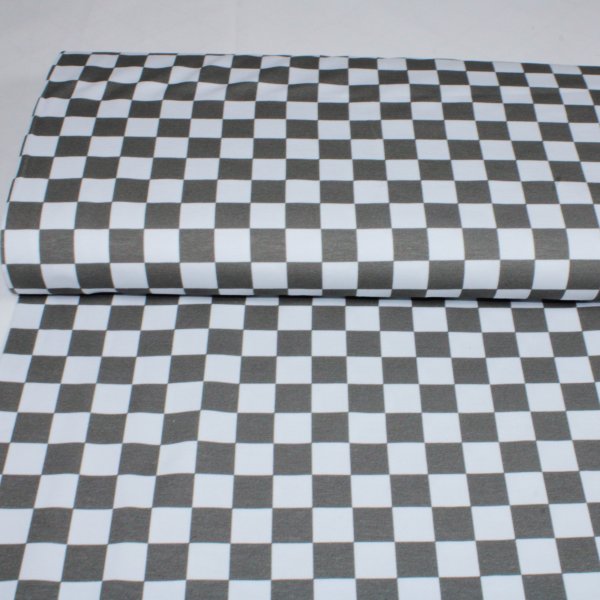 Eigenproduktion Baumwolljersey Karo in grau-weiss