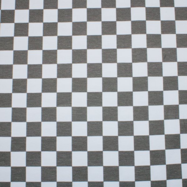 Eigenproduktion Baumwolljersey Karo in grau-weiss
