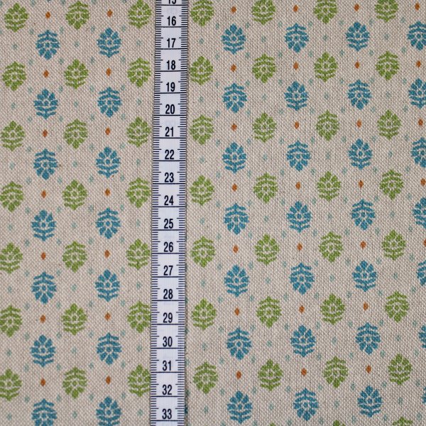 Canvas Dekostoff Leinenoptik Blütenmuster grün-blau