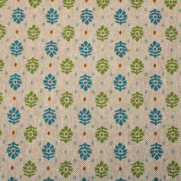 Canvas Dekostoff Leinenoptik Blütenmuster grün-blau