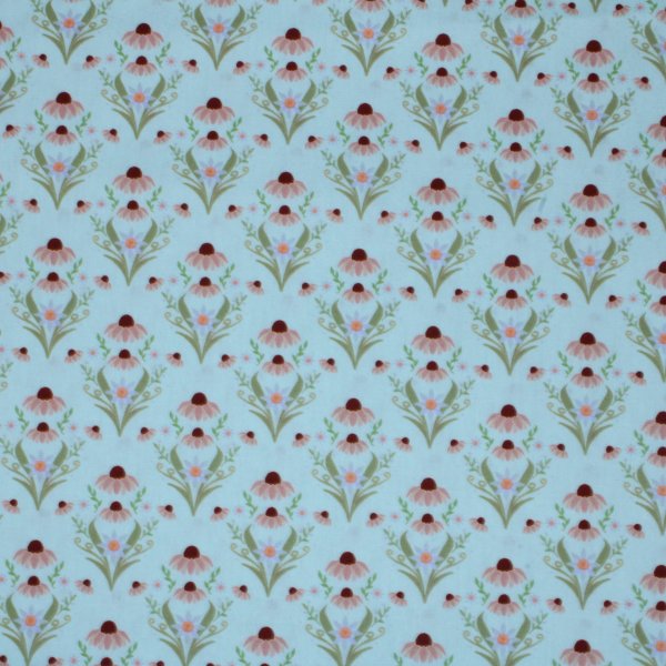 Baumwollstoff Popeline retro Blütenzauber Sonnenhut mint
