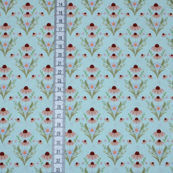 Baumwollstoff Popeline retro Blütenzauber Sonnenhut mint
