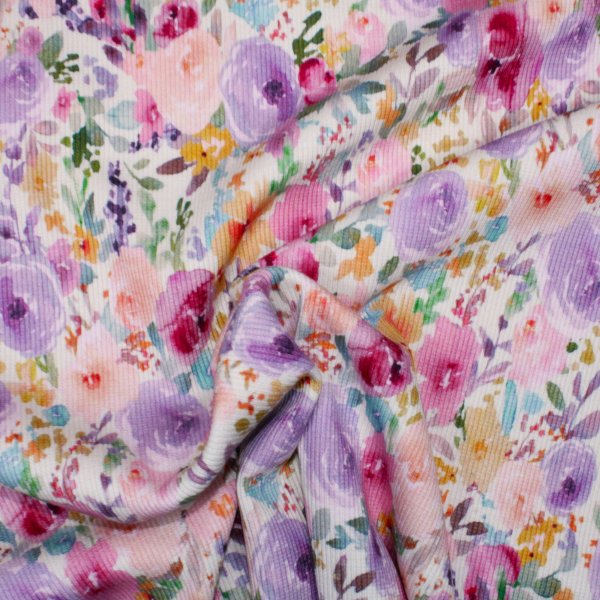 Pastellblüten-Ripp-Jersey Baumwolle Oeko-Tex