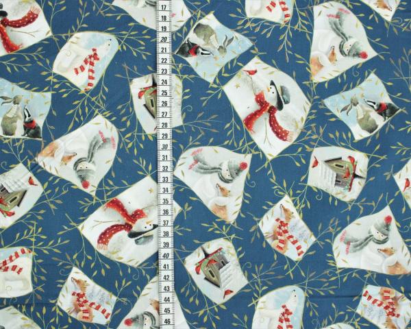 Baumwolle Webware Woodland Buddies Winterliche Patches blau