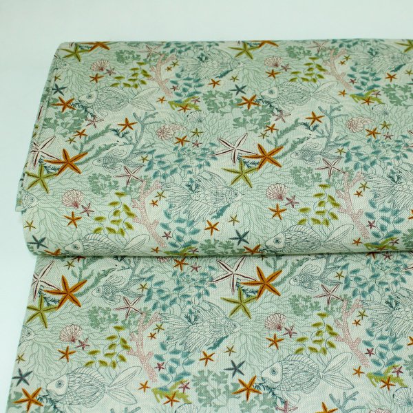 Canvas Dekostoff Leinenoptik Maritim Unterwasserwelt grau